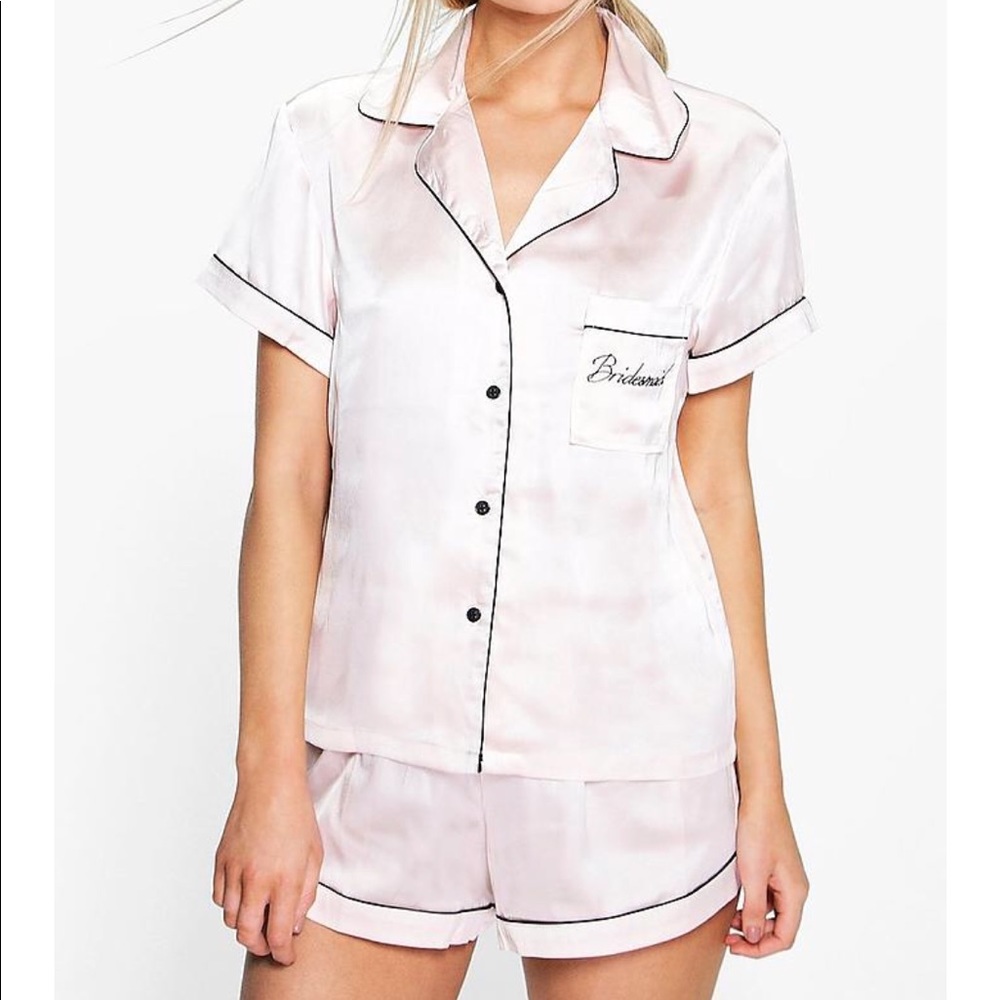 Bridesmaid embroidered satin pajama set